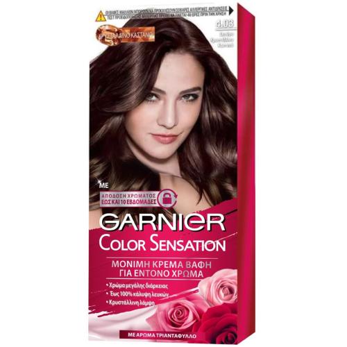 Garnier Color Sensation Permanent Hair Color Kit Μόνιμη Κρέμα Βαφή Μαλλιών με Άρωμα Τριαντάφυλλο 1 Τεμάχιο - 4.03 Σκούρο Κρυστάλλινο Καστανό